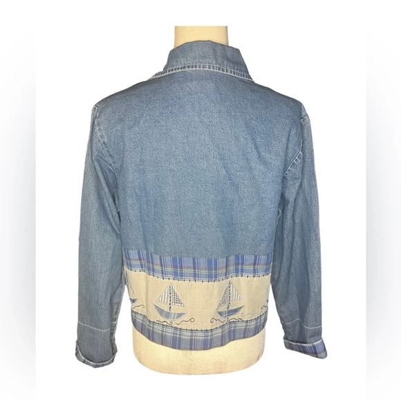 Coastal Grandma Quilted Denim Jacket 100% Cotton Small Sailing Nautical - Picture 2 of 4